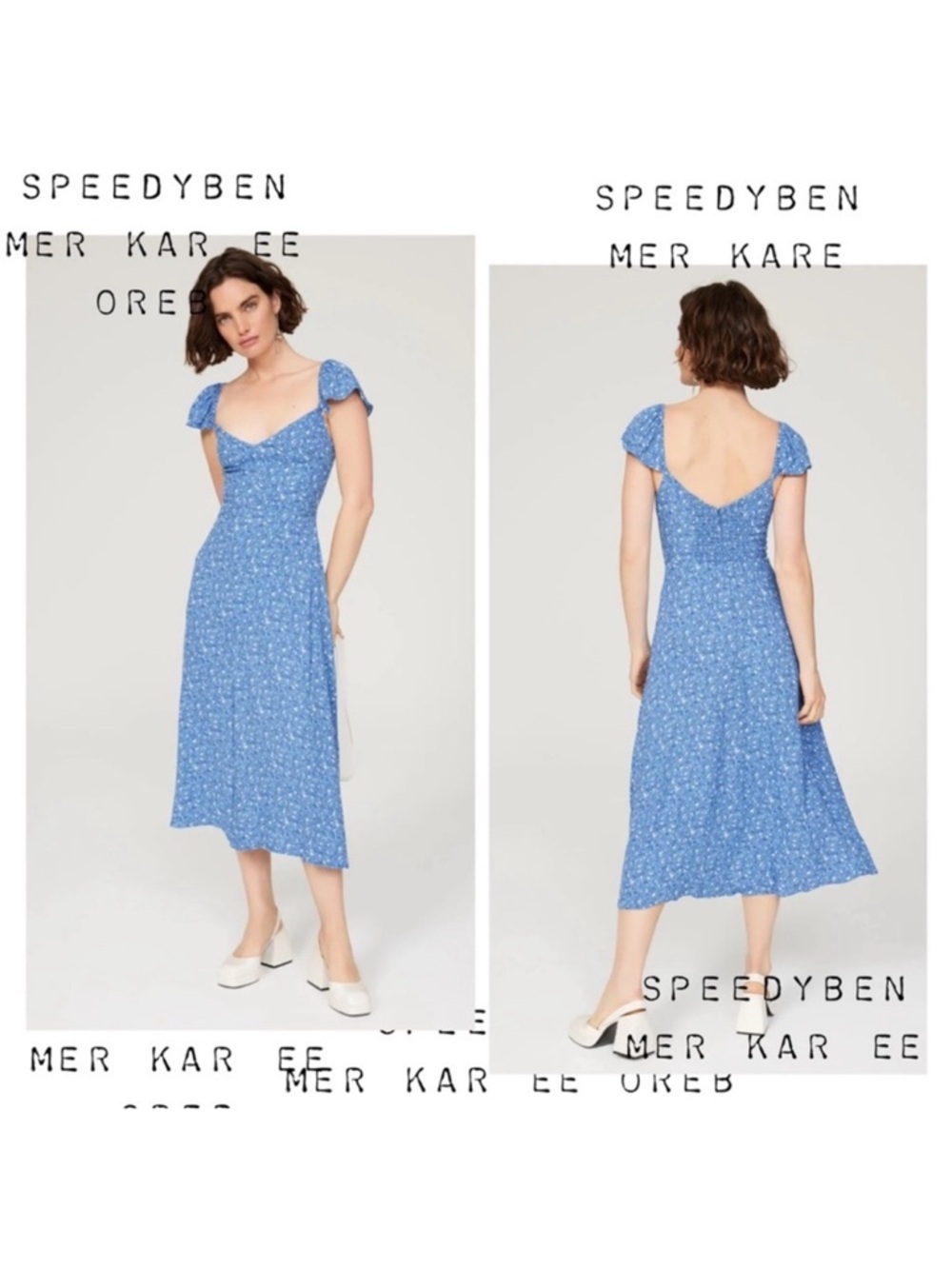 Reformation Baxley Midi Dress Eve Blue Ditsy Floral - Picture 2 of 13